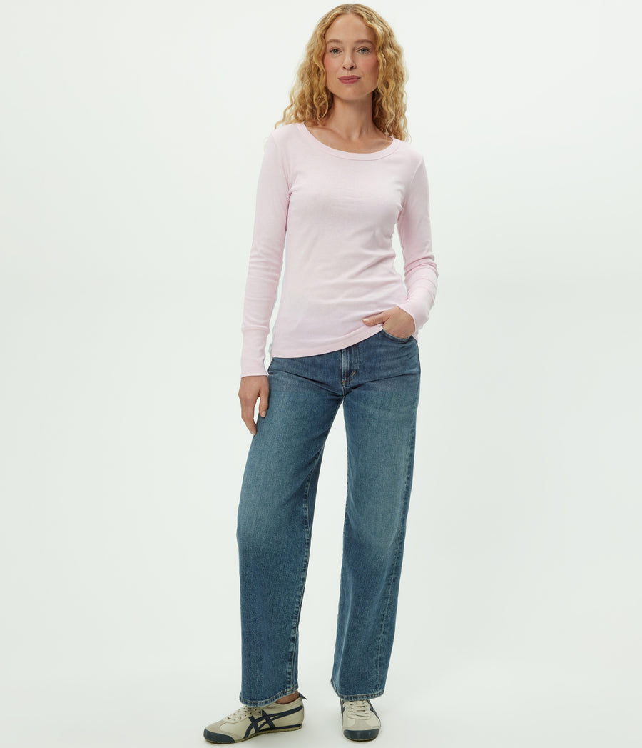 Legacy Supima Tee with Raw Edge in BLUSH Pink Full Body View #BLUSH