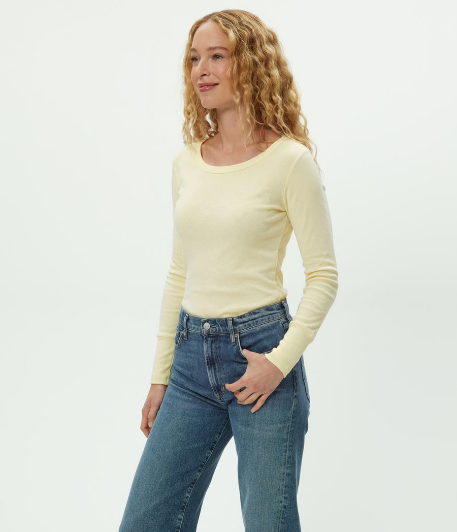 Legacy Supima Tee with Raw Edge in BUTTERCUP Yellow Side View #BUTTERCUP