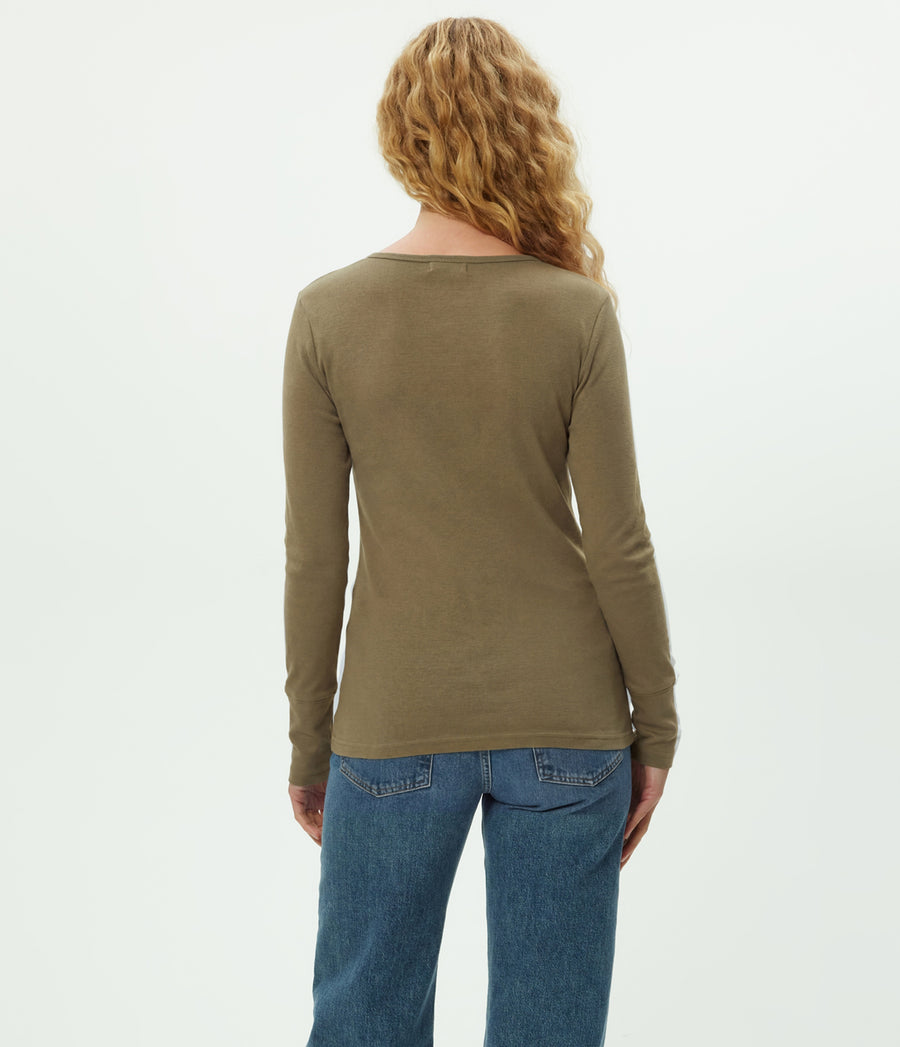 Legacy Supima Tee with Raw Edge in CAPER Green Back View #CAPER