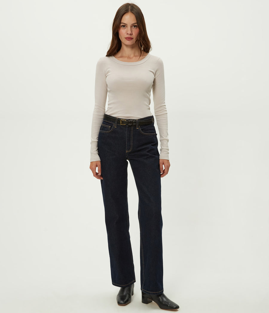 Legacy Supima Tee with Raw Edge in  Cement  Beige Full Body View #CEMENT
