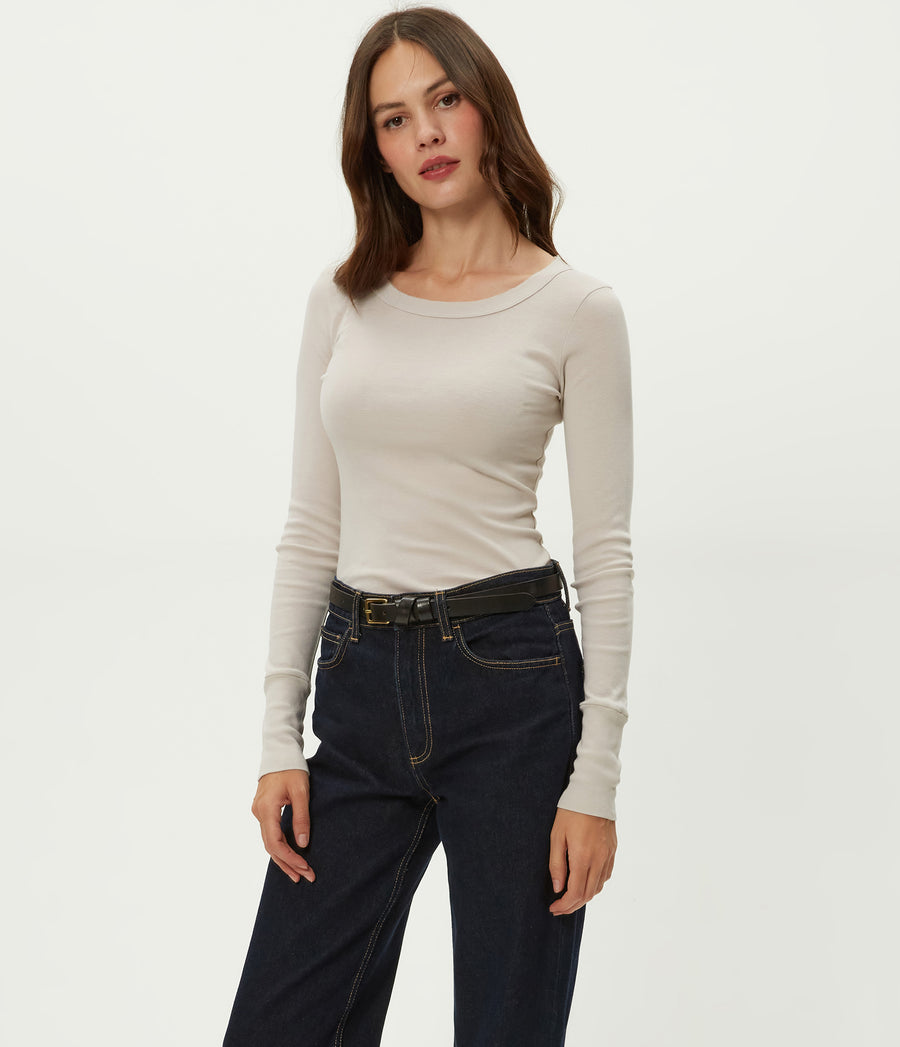 Legacy Supima Tee with Raw Edge in  Cement  Beige Side View #CEMENT