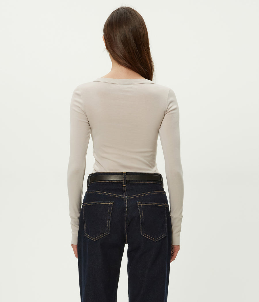 Legacy Supima Tee with Raw Edge in  Cement  Beige Back View #CEMENT