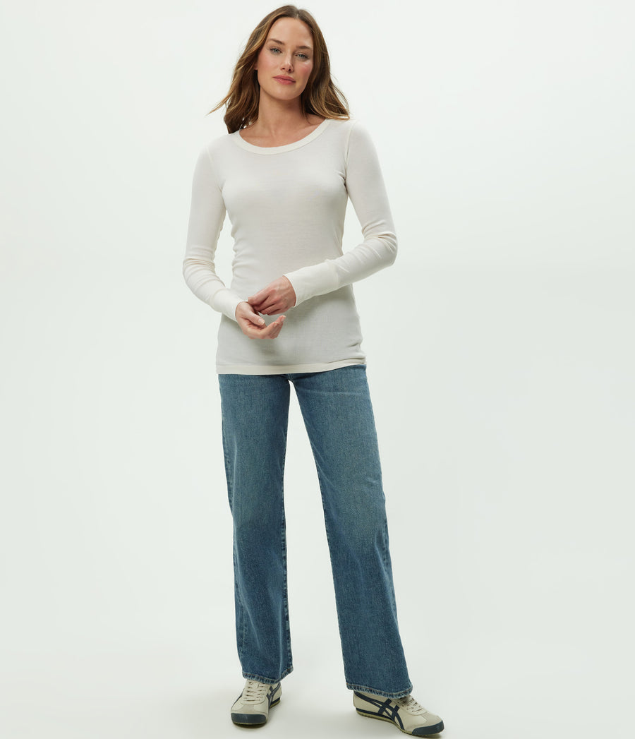 Legacy Supima Tee with Raw Edge in Chalk White Full Body View #CHALK