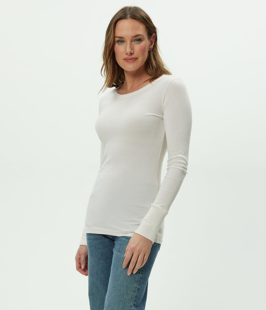 Legacy Supima Tee with Raw Edge in Chalk White Side View #CHALK