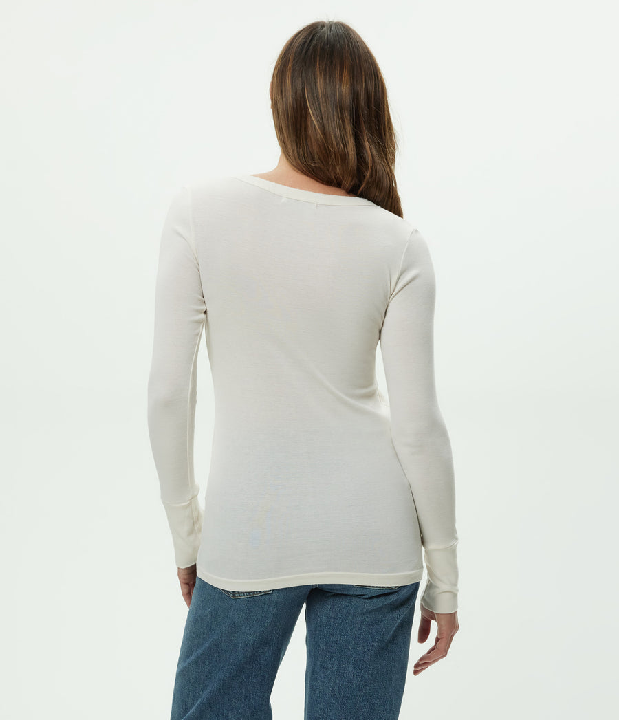 Legacy Supima Tee with Raw Edge in Chalk White Back View #CHALK