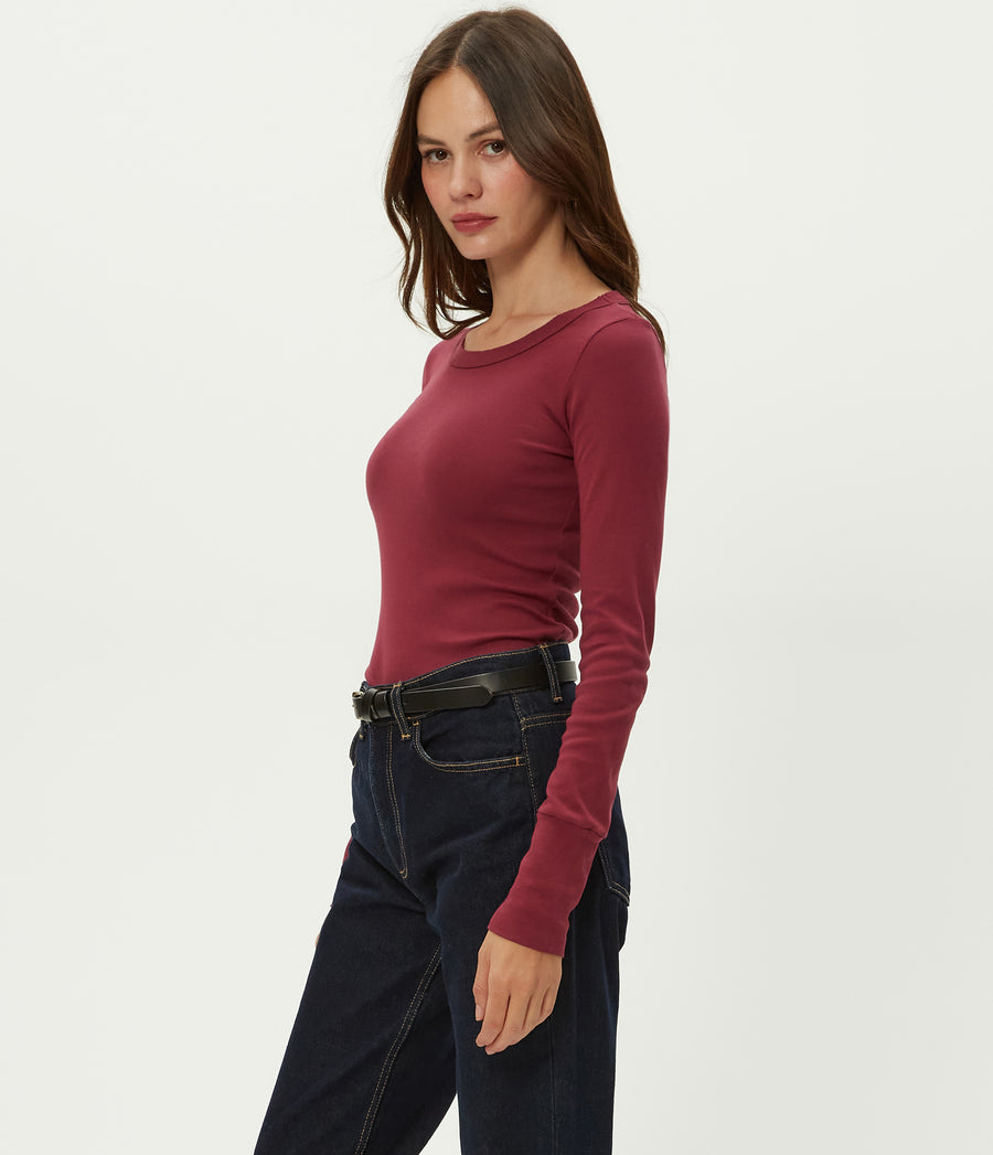 Legacy Supima Tee with Raw Edge in Garnet Red Side View #GARNET