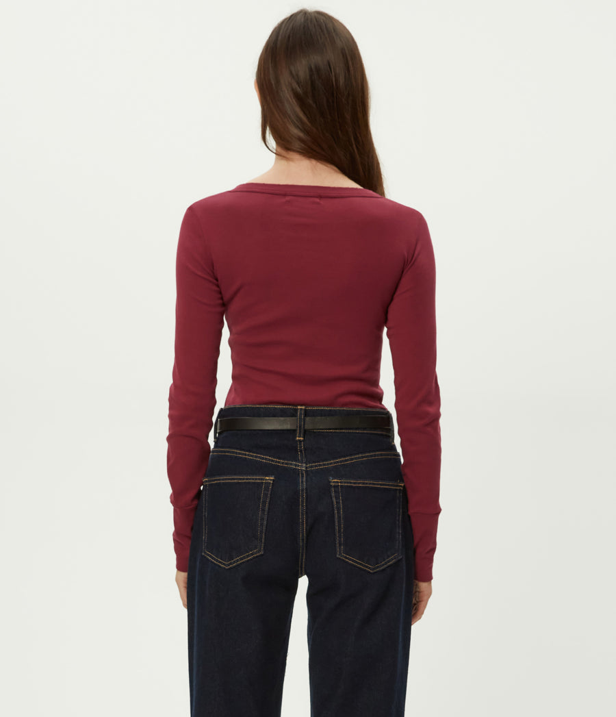 Legacy Supima Tee with Raw Edge in Garnet Red Back View #GARNET