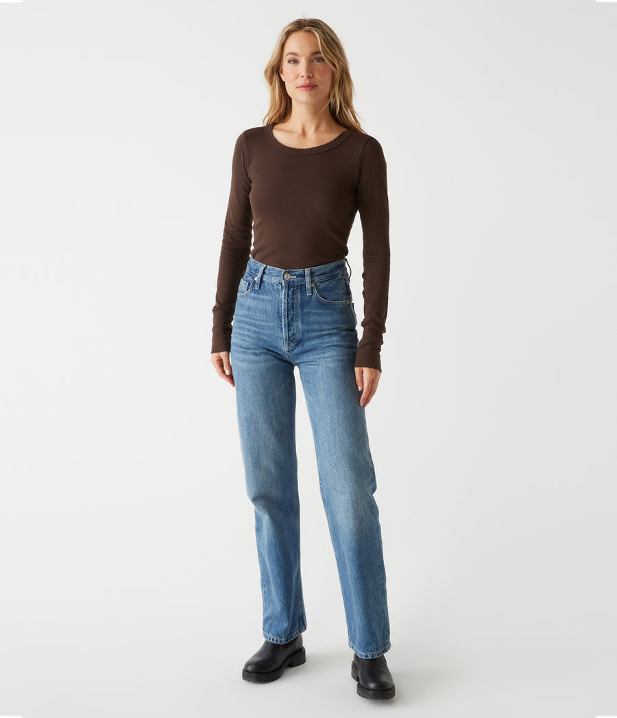 Legacy Supima Tee with Raw Edge in Java Brown Full Body View #JAVA