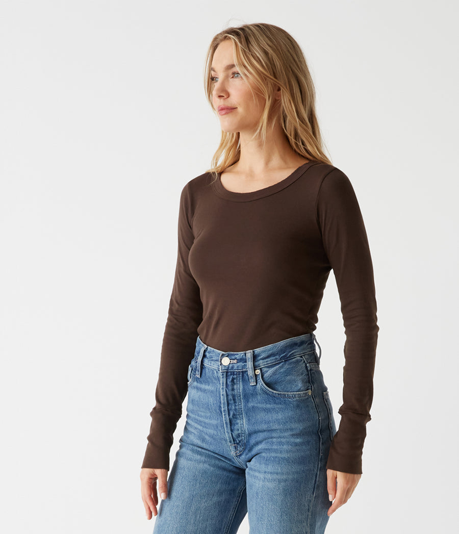 Legacy Supima Tee with Raw Edge in Java Brown Side View #JAVA