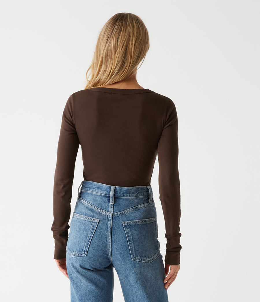 Legacy Supima Tee with Raw Edge in Java Brown Back View #JAVA