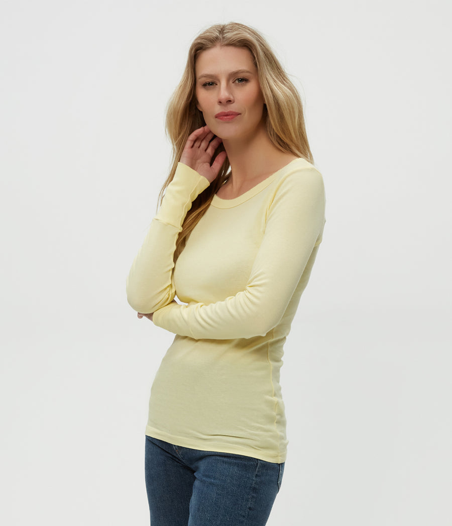 Legacy Supima Tee with Raw Edge in Lemonade Yellow Side View #LEMONADE