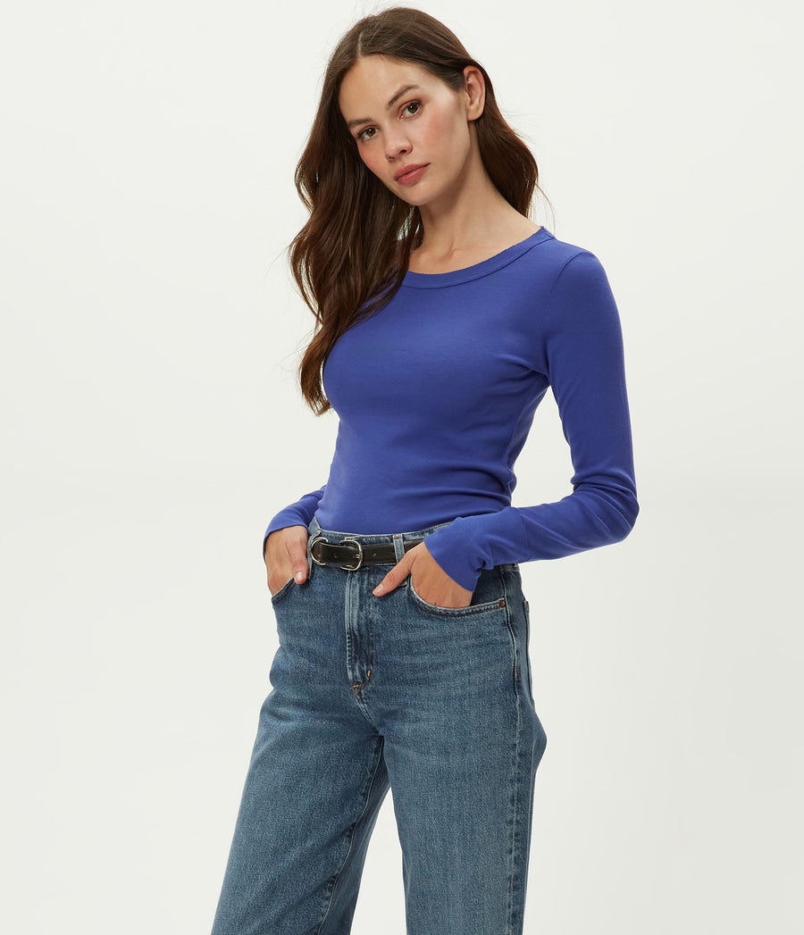 Legacy Supima Tee with Raw Edge in Lapis Blue Side View #LAPIS