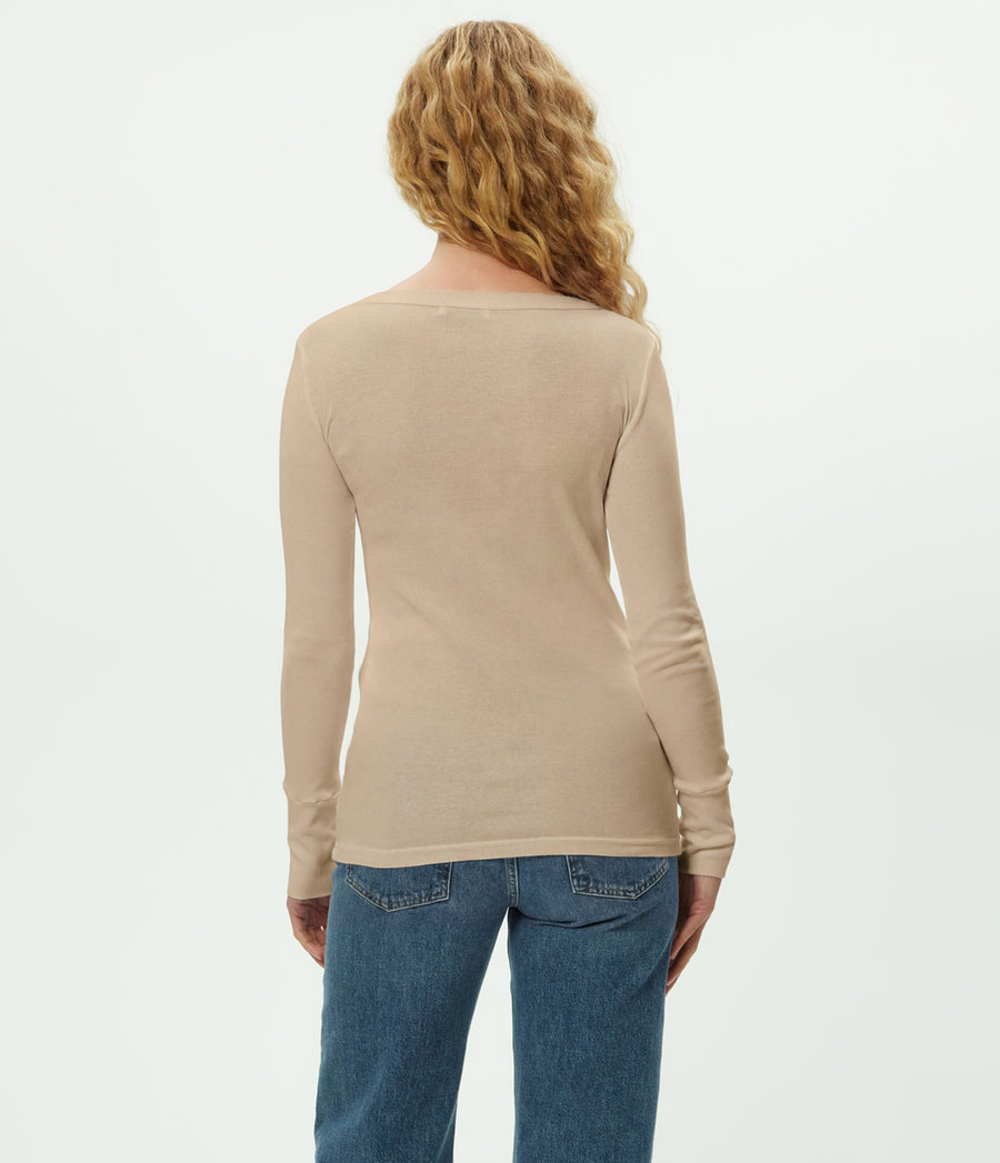 Legacy Supima Tee with Raw Edge in  MACADAMIA Beige Back View #MACADAMIA