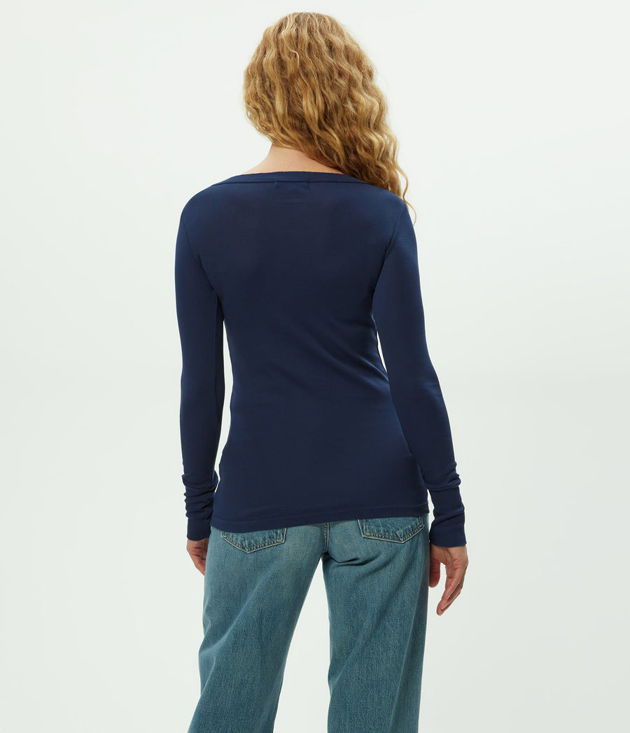 Legacy Supima Tee with Raw Edge in Nocturnal Blue Back View #NOCTURNAL
