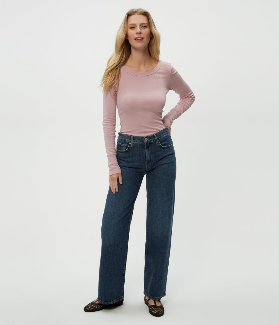 Legacy Supima Tee with Raw Edge in Sachet Pink Full Body View #SACHET