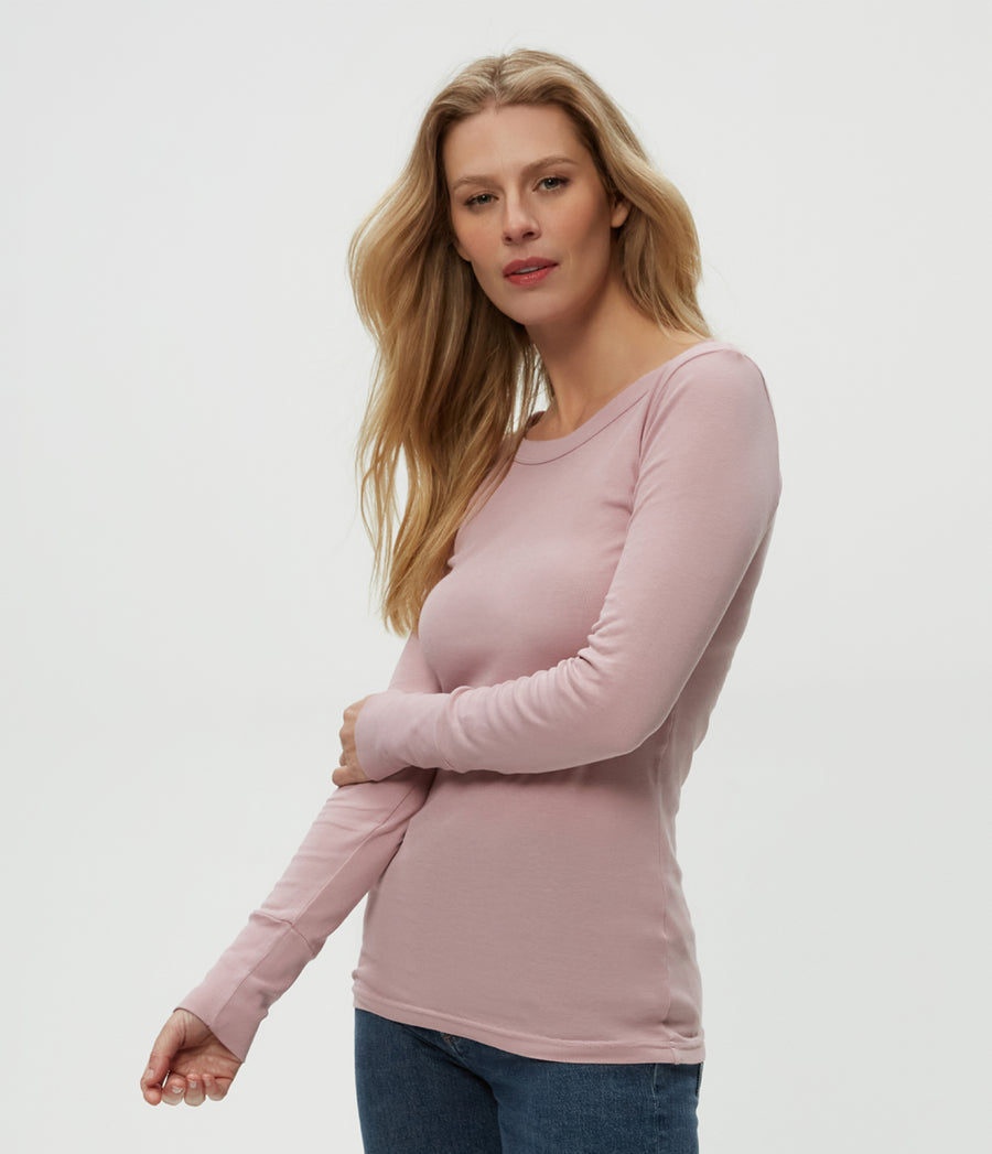 Legacy Supima Tee with Raw Edge in Sachet Pink Side View #SACHET