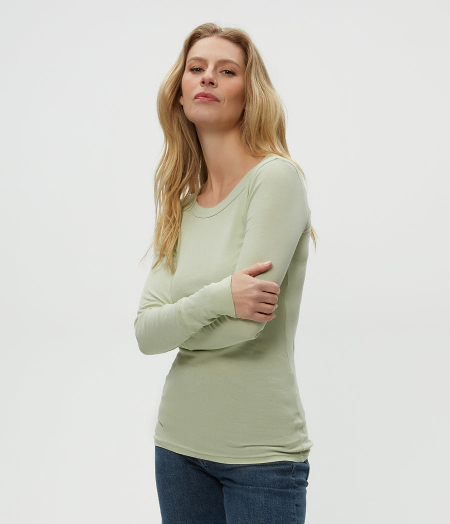 Legacy Supima Tee with Raw Edge in Seacrest Green Side View #SEACREST