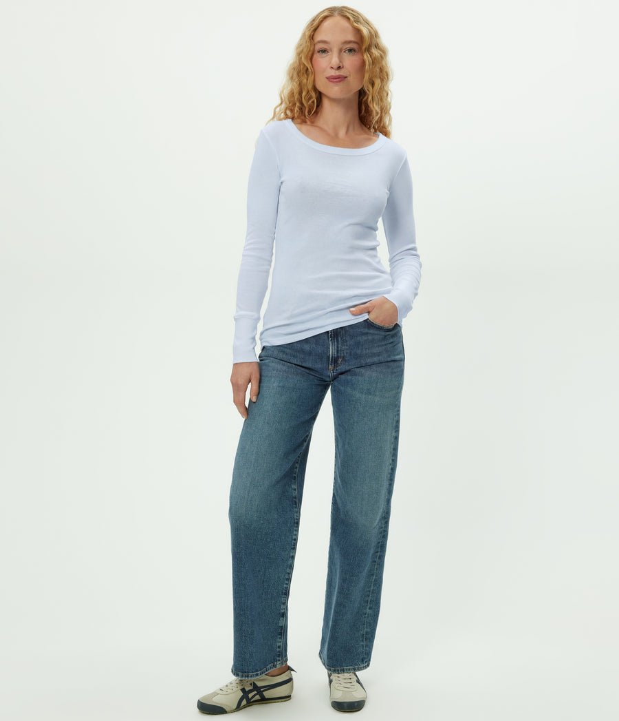 Legacy Supima Tee with Raw Edge in SPLASH Blue Full Body View #SPLASH