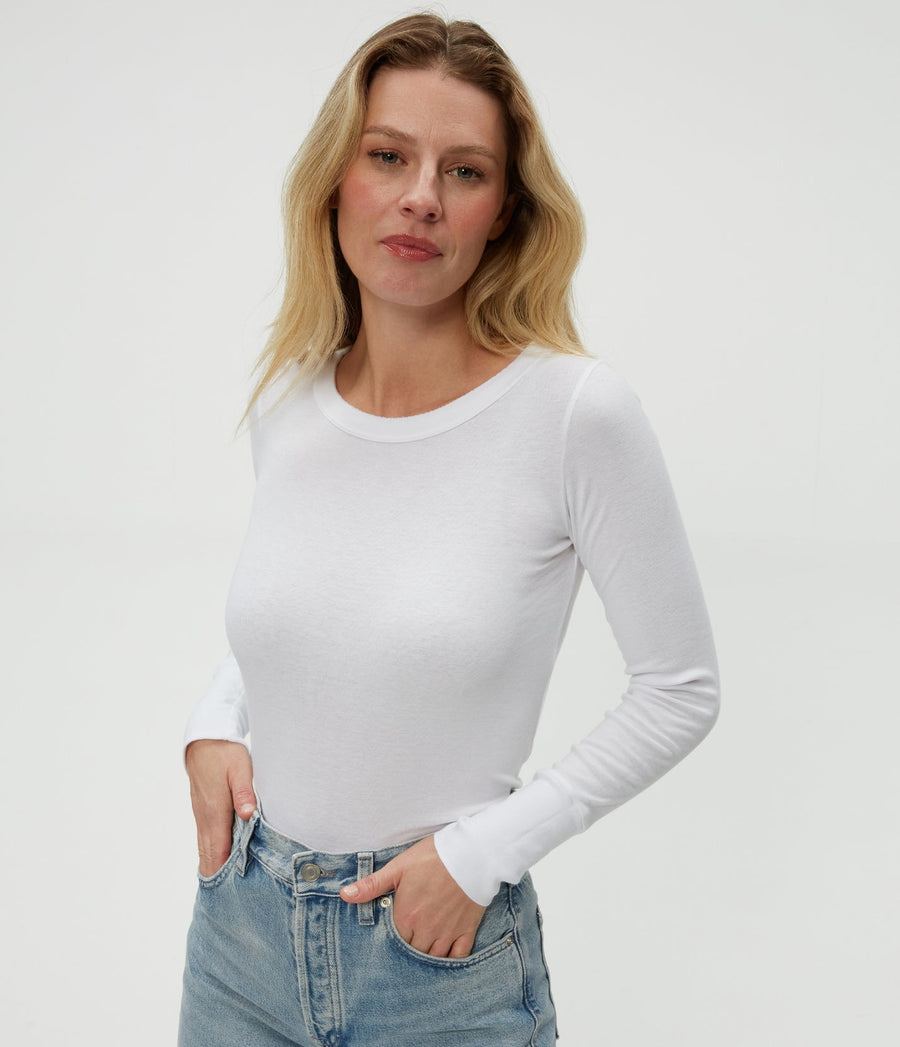 Legacy Supima Tee with Raw Edge in White  Close Up View #WHITE