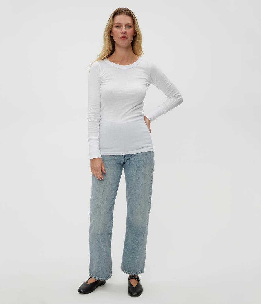 Legacy Supima Tee with Raw Edge in White  Full Body View #WHITE