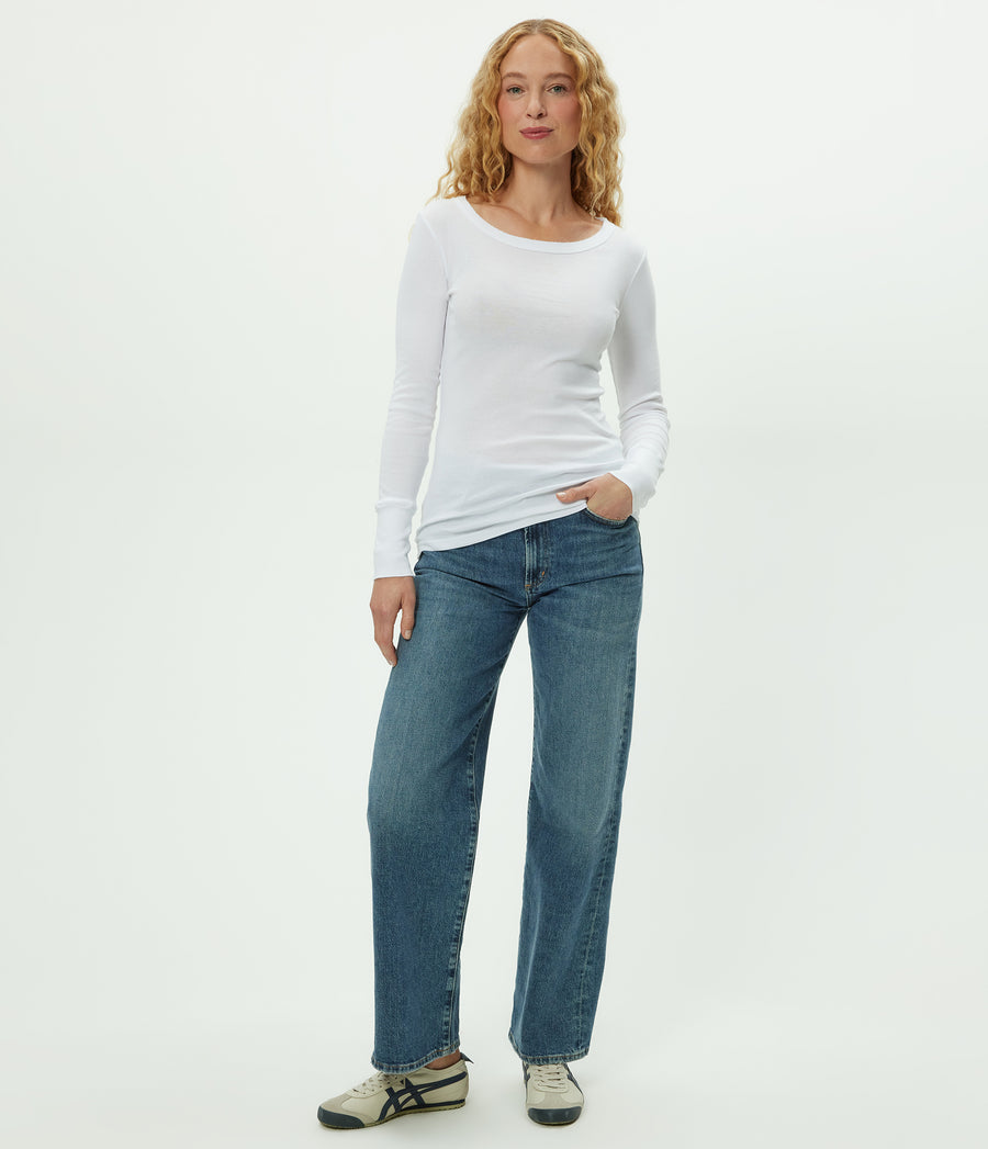 Legacy Supima Tee with Raw Edge in White Full Body View #WHITE