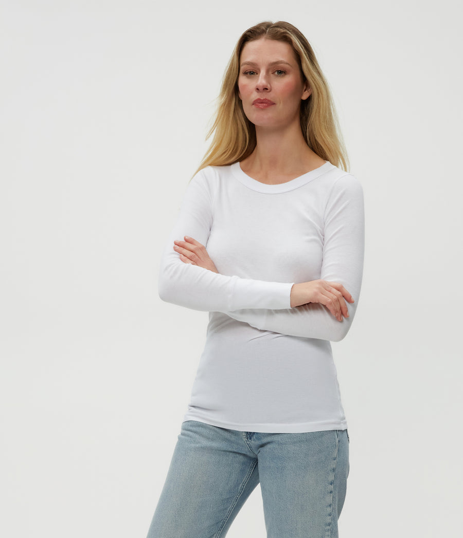 Legacy Supima Tee with Raw Edge in White  Side View #WHITE