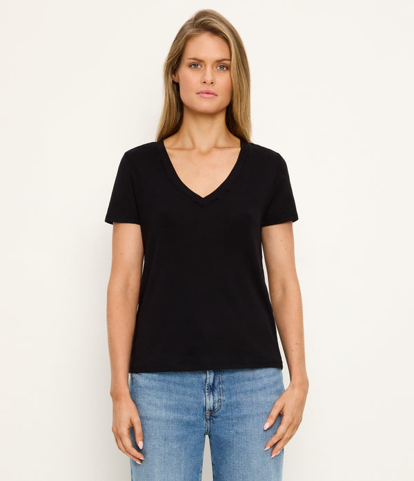 Dylan V-Neck Tee in Black Full Body View #BLACK