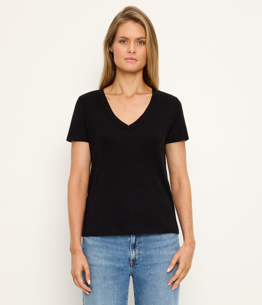 Dylan V-Neck Tee in Black Full Body View #BLACK