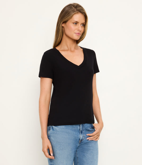Dylan V-Neck Tee in Black Side View #BLACK