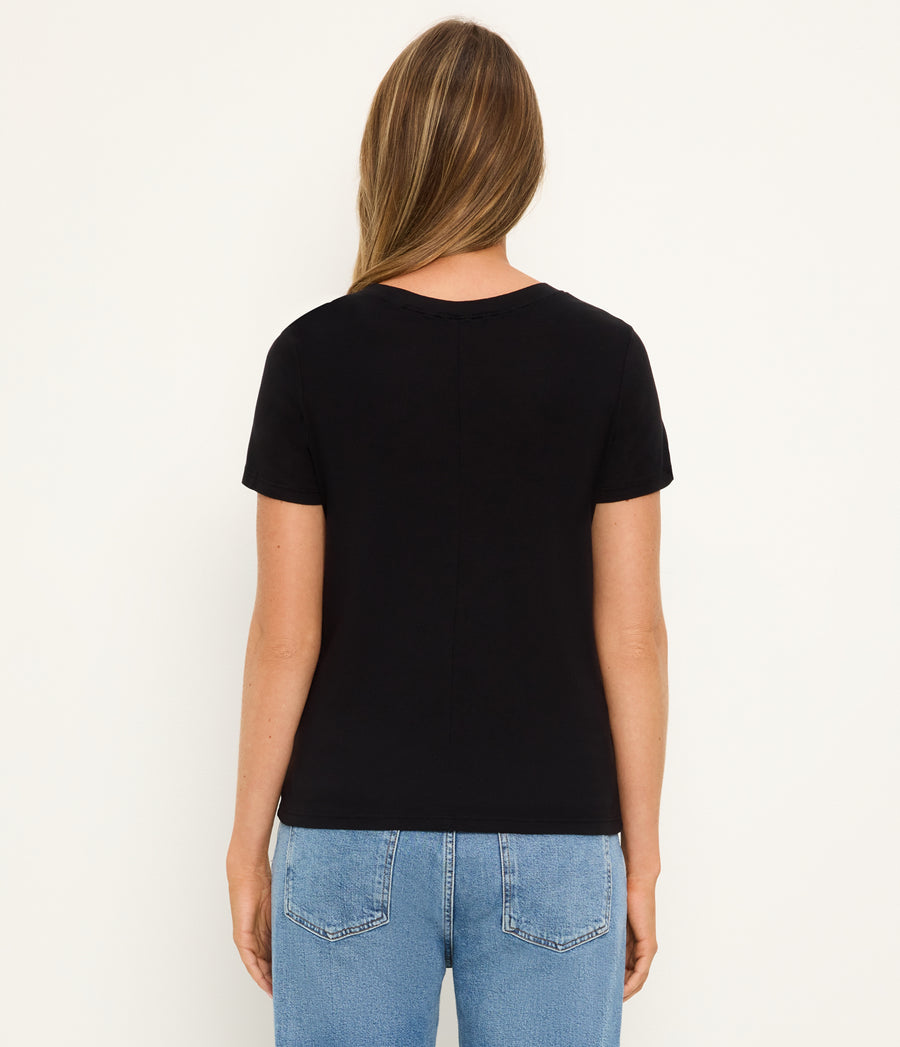 Dylan V-Neck Tee in Black Back View  #BLACK