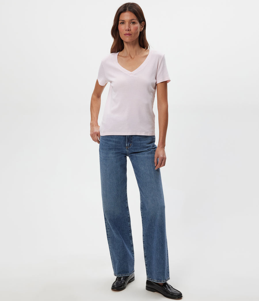 Dylan V-Neck Tee in BLUSH Pink Full Body View #BLUSH