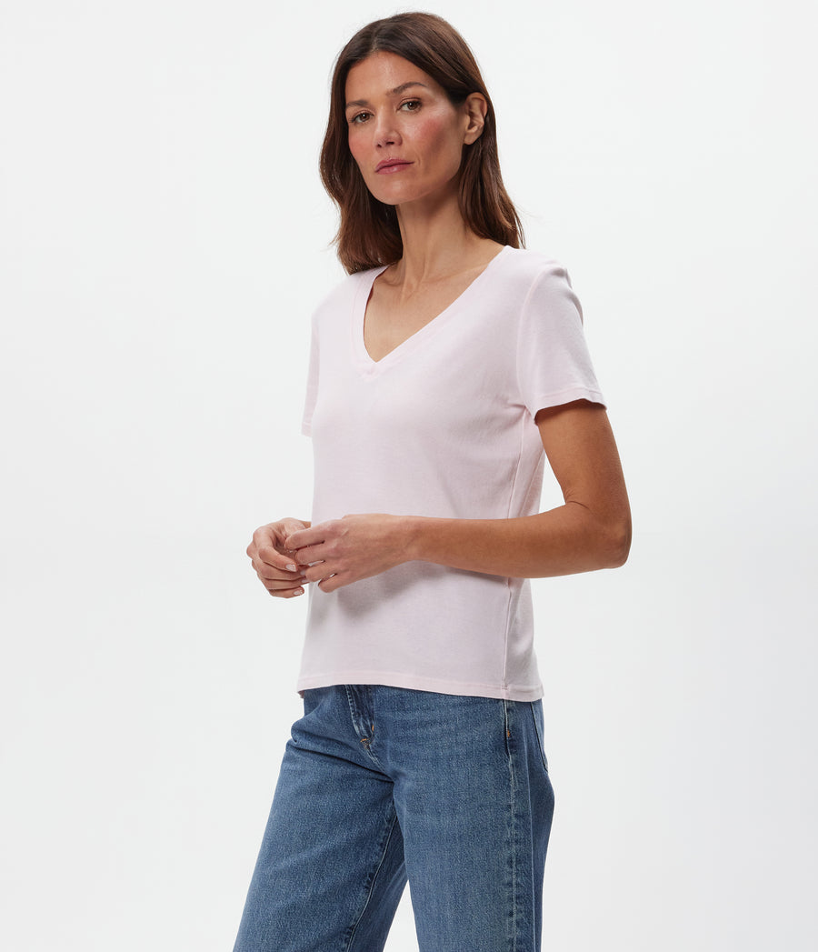 Dylan V-Neck Tee in BLUSH Pink Side View #BLUSH