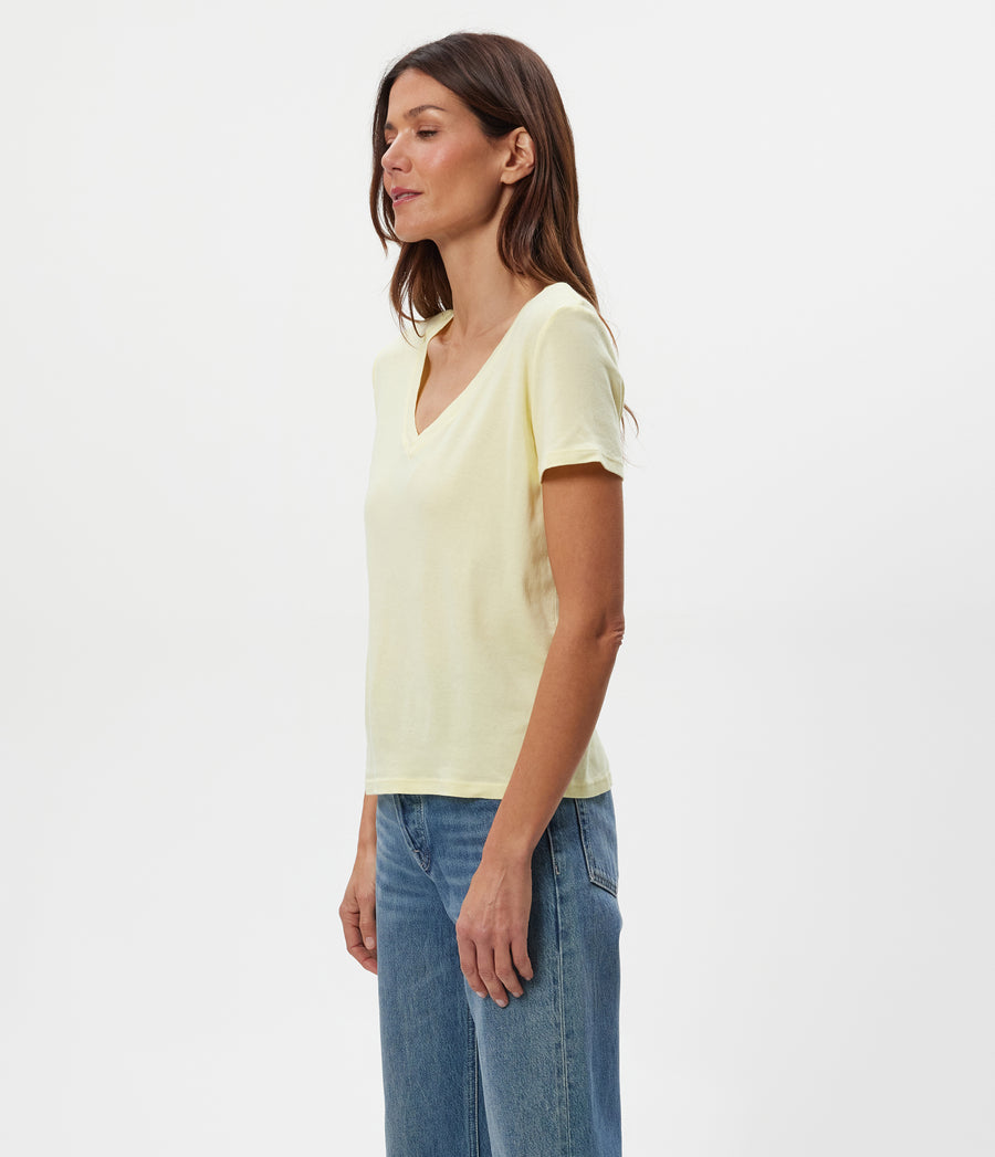 Dylan V-Neck Tee in BUTTERCUP Yellow Side View #BUTTERCUP