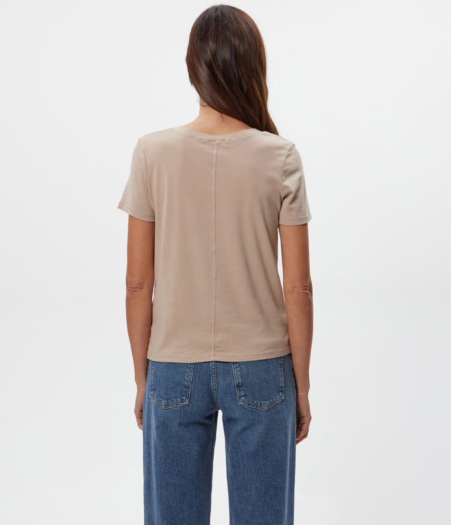 Dylan V-Neck Tee in  MACADAMIA Beige Back View #MACADAMIA