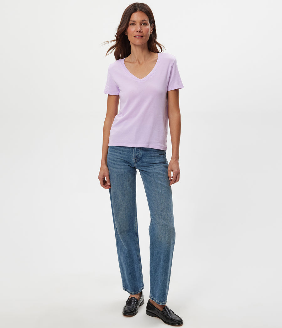 Dylan V-Neck Tee in WHIMSY PURPLE Full Body View #WHIMSY
