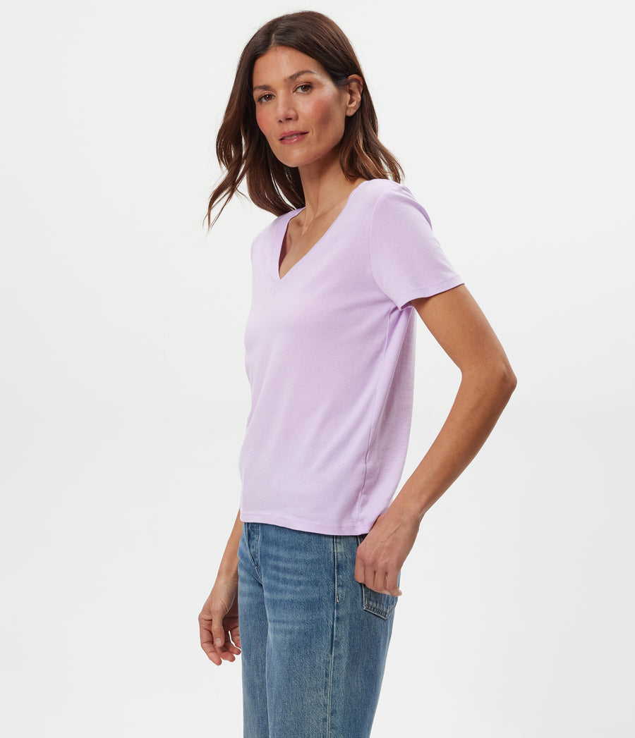 Dylan V-Neck Tee in WHIMSY PURPLE Side View #WHIMSY