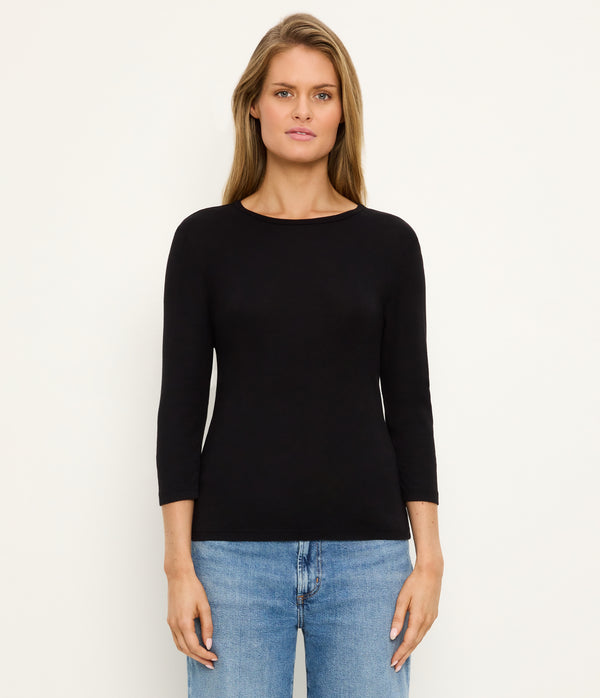 Dakota 3/4 Sleeve Tee in Black Full Body View #BLACK