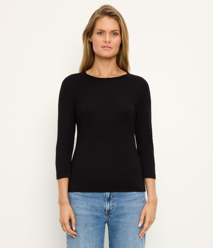 Dakota 3/4 Sleeve Tee in Black Full Body View #BLACK