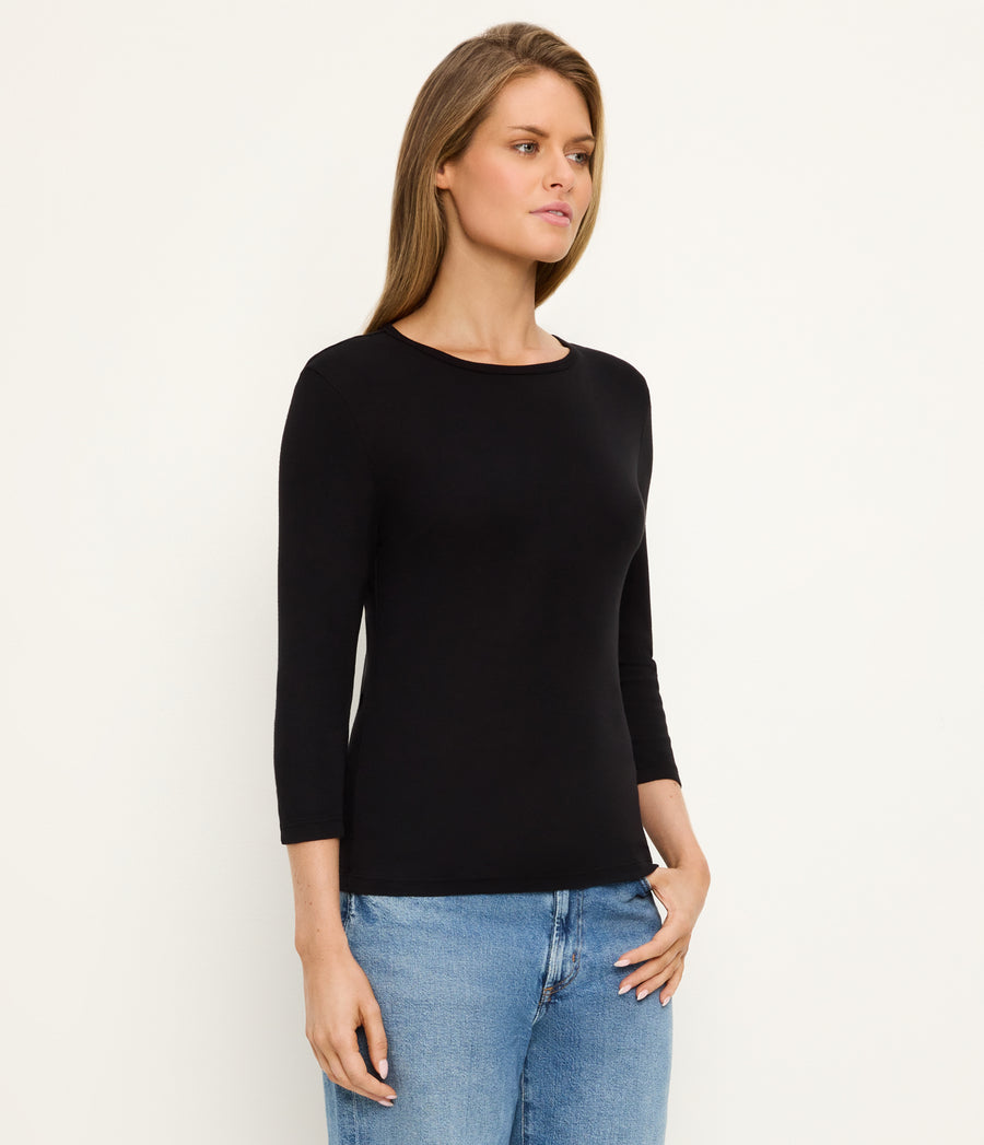 Dakota 3/4 Sleeve Tee in Black Side View #BLACK