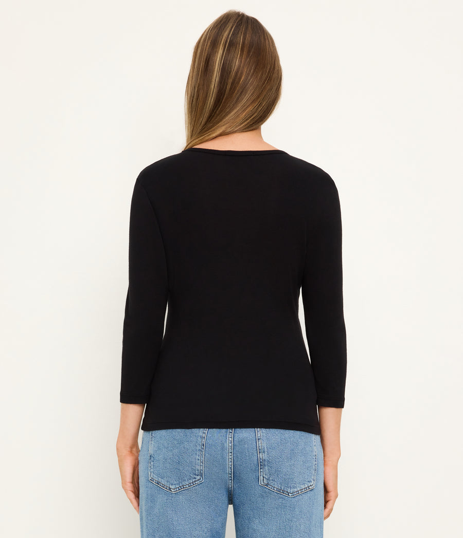 Dakota 3/4 Sleeve Tee in Black Back View  #BLACK