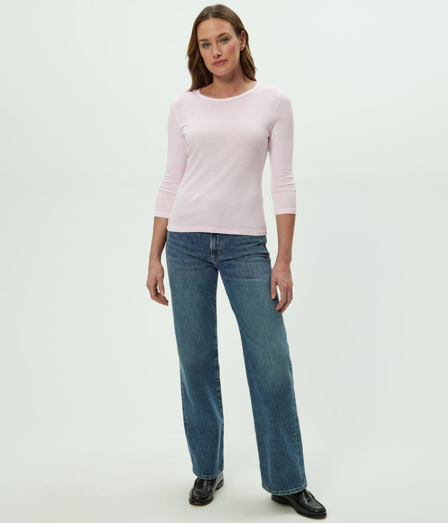 Dakota 3/4 Sleeve Tee in BLUSH Pink Close up View #BLUSH