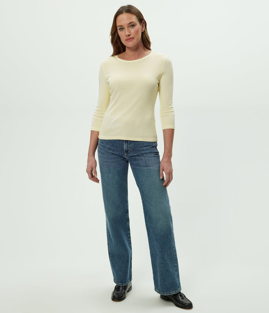 Dakota 3/4 Sleeve Tee in BUTTERCUP Yellow Full Body View #BUTTERCUP