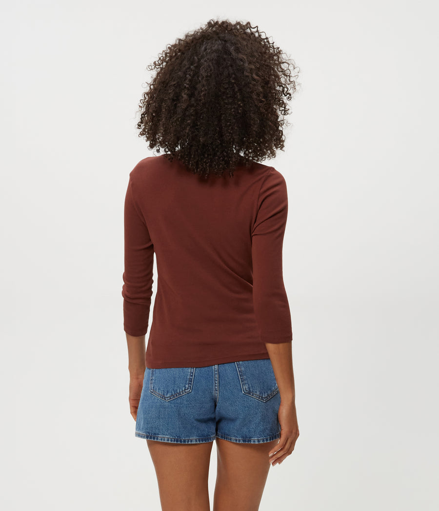 Dakota 3/4 Sleeve Tee  in ESPRESSO Brown Back View #ESPRESS