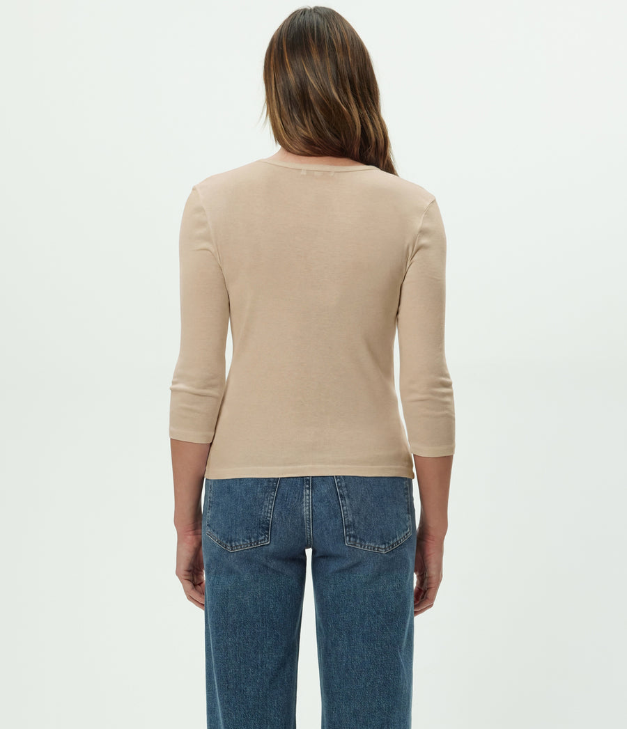 Dakota 3/4 Sleeve Tee in  MACADAMIA Beige Back View #MACADAMIA