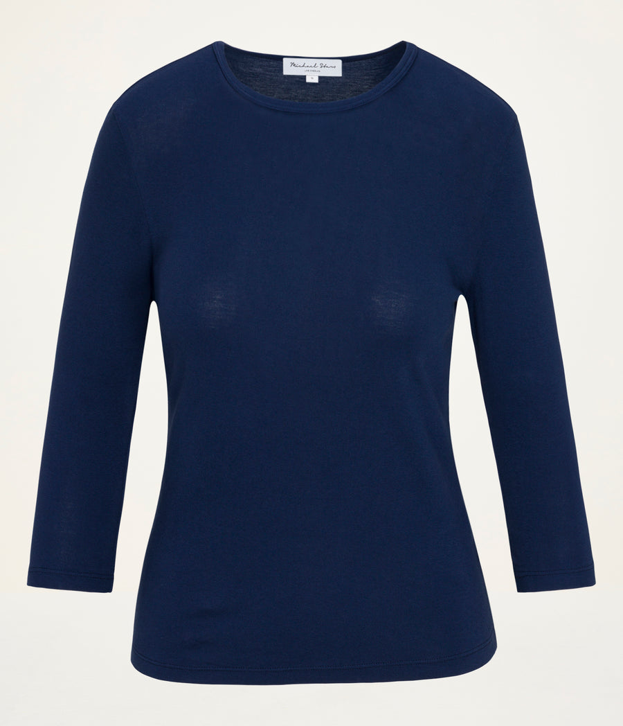 Dakota 3/4 Sleeve Tee in Nocturnal Blue Close up View  #NOCTURNAL