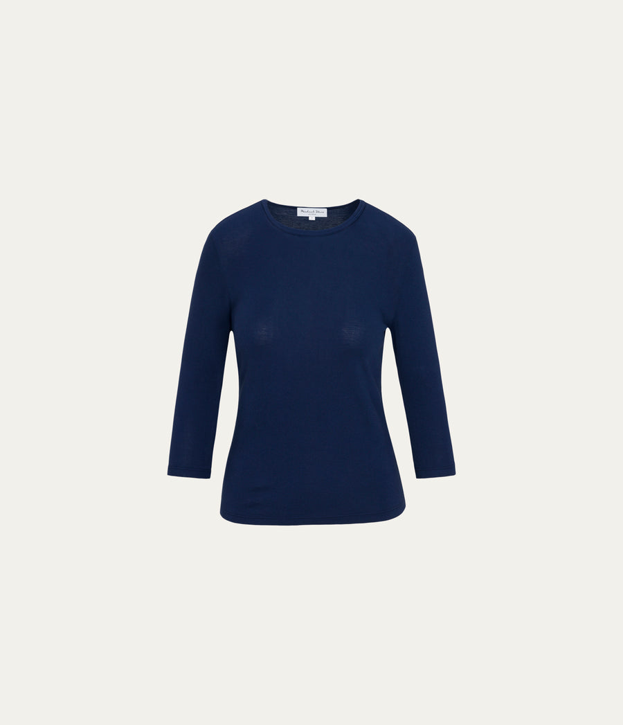 Dakota 3/4 Sleeve Tee in Nocturnal Blue Close up View  #NOCTURNAL