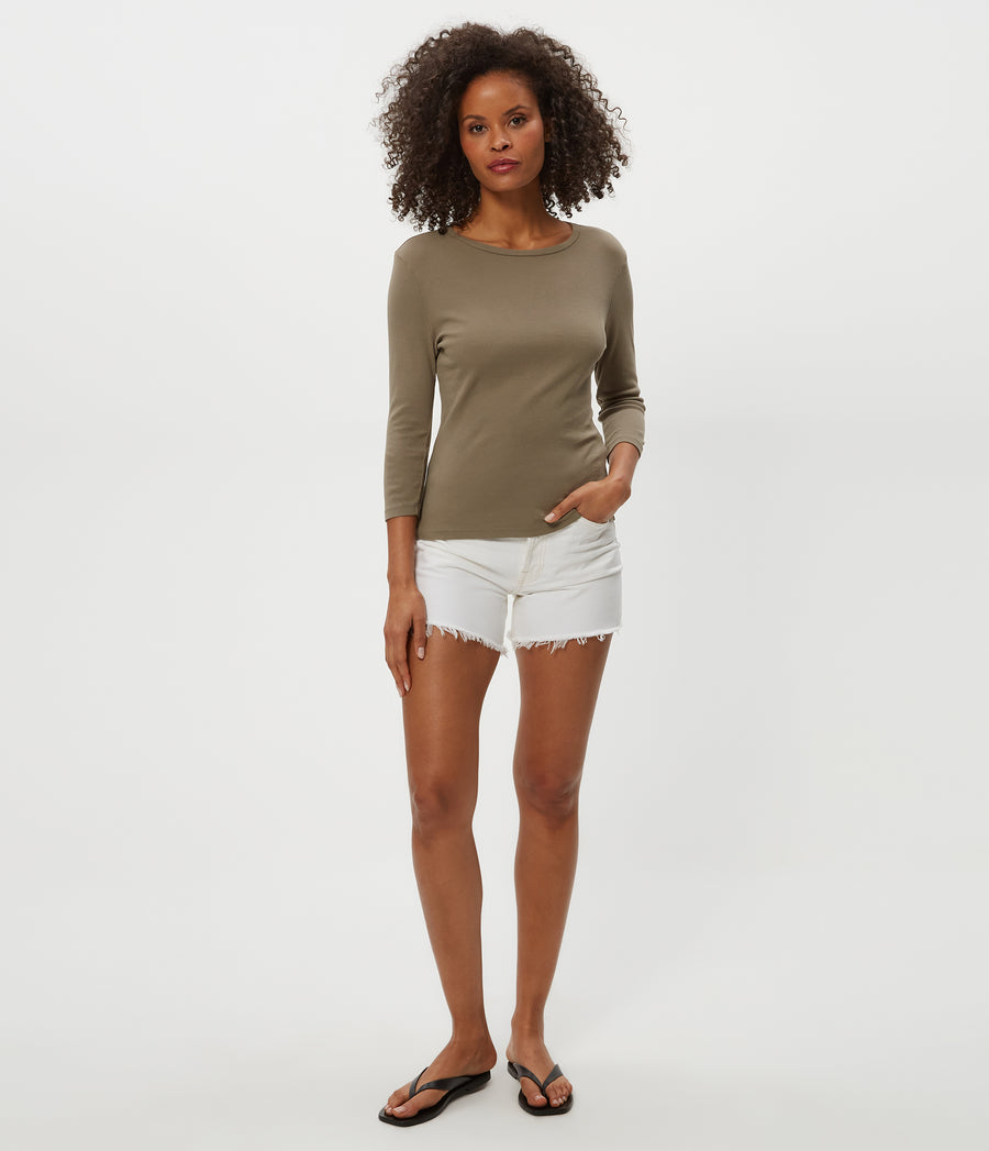 Dakota 3/4 Sleeve Tee  in Olive Green Full Body View #OLIVE