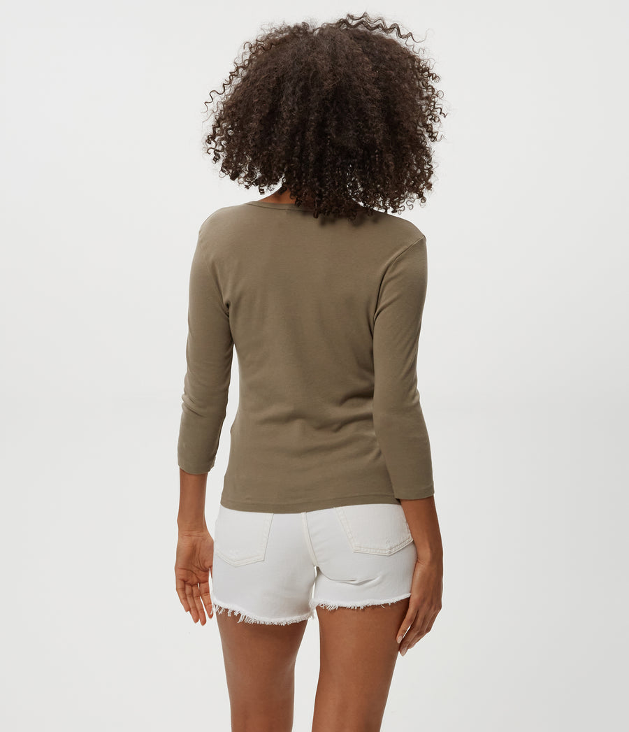 Dakota 3/4 Sleeve Tee  in Olive Green Back View #OLIVE