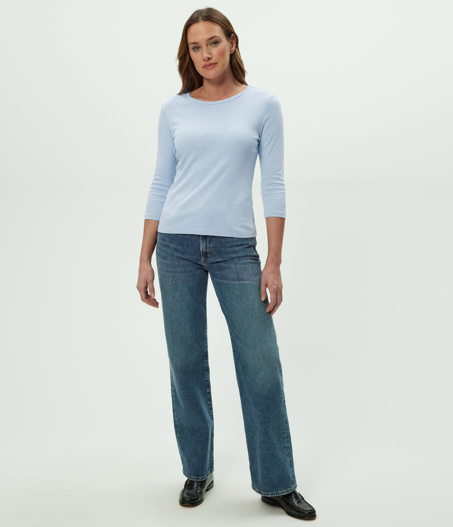Dakota 3/4 Sleeve Tee in SPLASH Blue Full Body View #SPLASH
