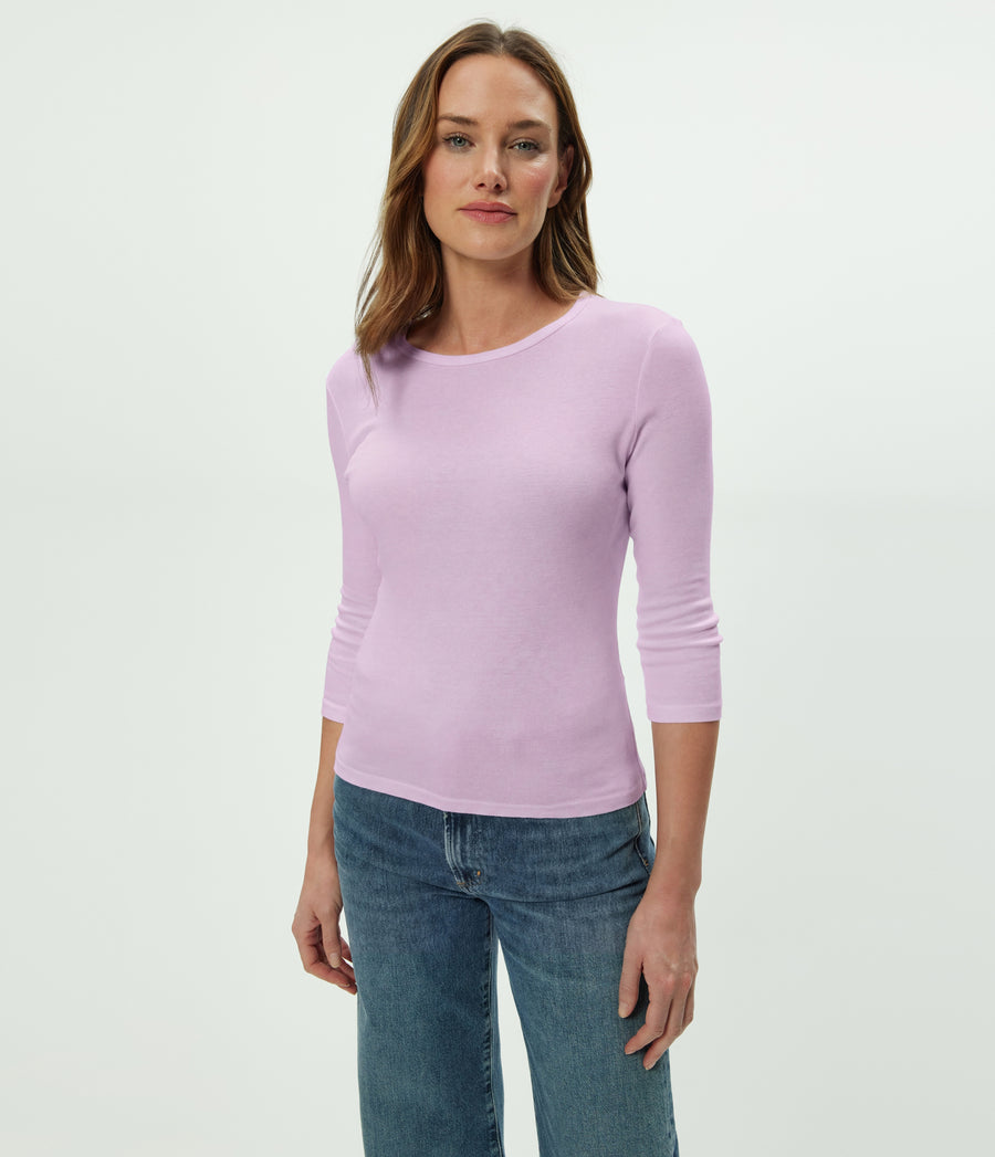 Dakota 3/4 Sleeve Tee in WHIMSY PURPLE Close up View #WHIMSY